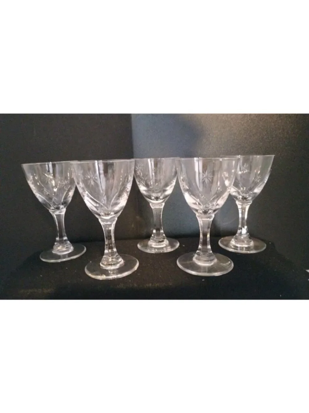 Set of 5 Cordial Short Stem Crystal Glasses Star Etched 3